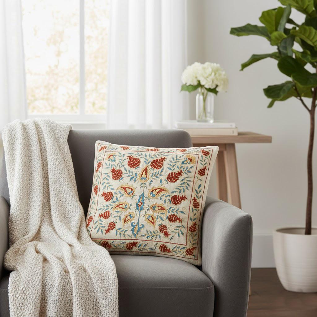 Copricuscino ricamato in 100% seta 19 