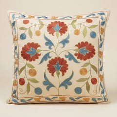 20"x20" Suzani Cushion Cover. 100% Silk Lace Pillow. Hand Embroidered Pillowcase