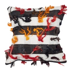 20"x20" Vintage Kilim Cushion Cover with pomps. Wool Throw Pillow. Accent Pillow