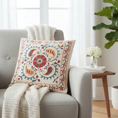 20"x21" 100% Silk Cushion Cover. Embroidered Accent Pillow. Luxury Lace Pillow