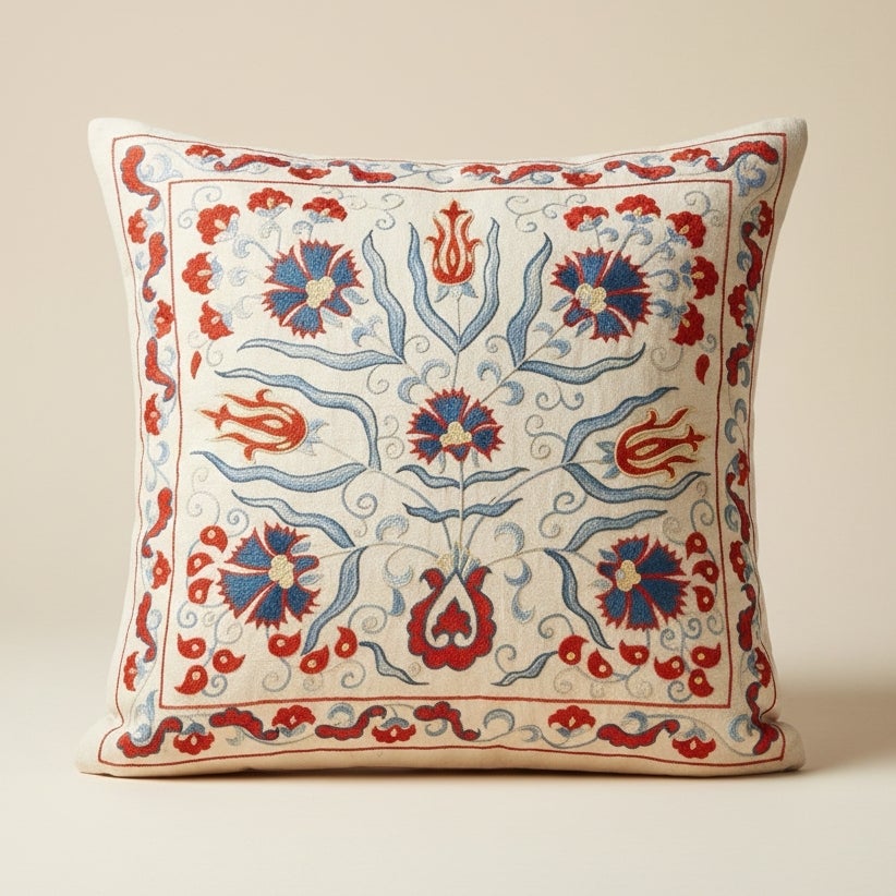 20"x21" All Silk Cushion Cover. Embroidered Lace Pillow. Traditional Toss Pillow For Sale