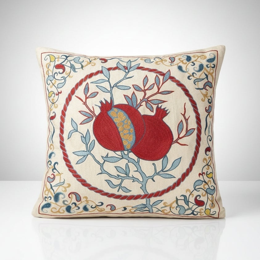 20 "x21" bestickter Kopfkissenbezug aus 100% Seide. Kissen mit Granatapfelbaum-Muster