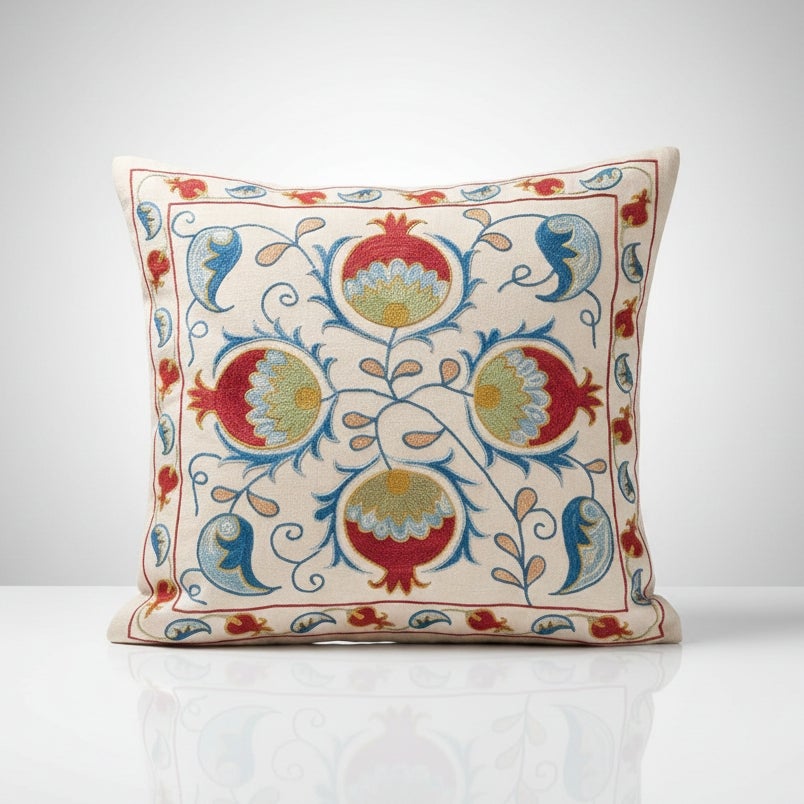 20"x21" Suzani Cushion Cover Made of Silk. Embroidery Pillow. Uzbek Throw Pillow