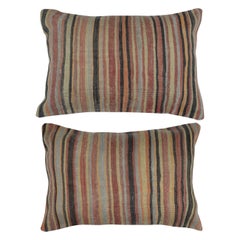 20"x28" SET OF 2 - Handwoven Striped Kilim Cushion Covers. Vintage Throw Pillows
