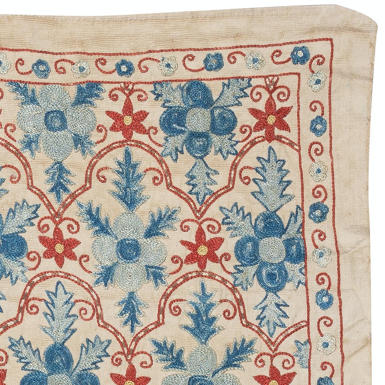 Suzani 20x36 in 100% Silk Wall Hanging. Modern Wall Decor. Embroidered Tablecloth For Sale