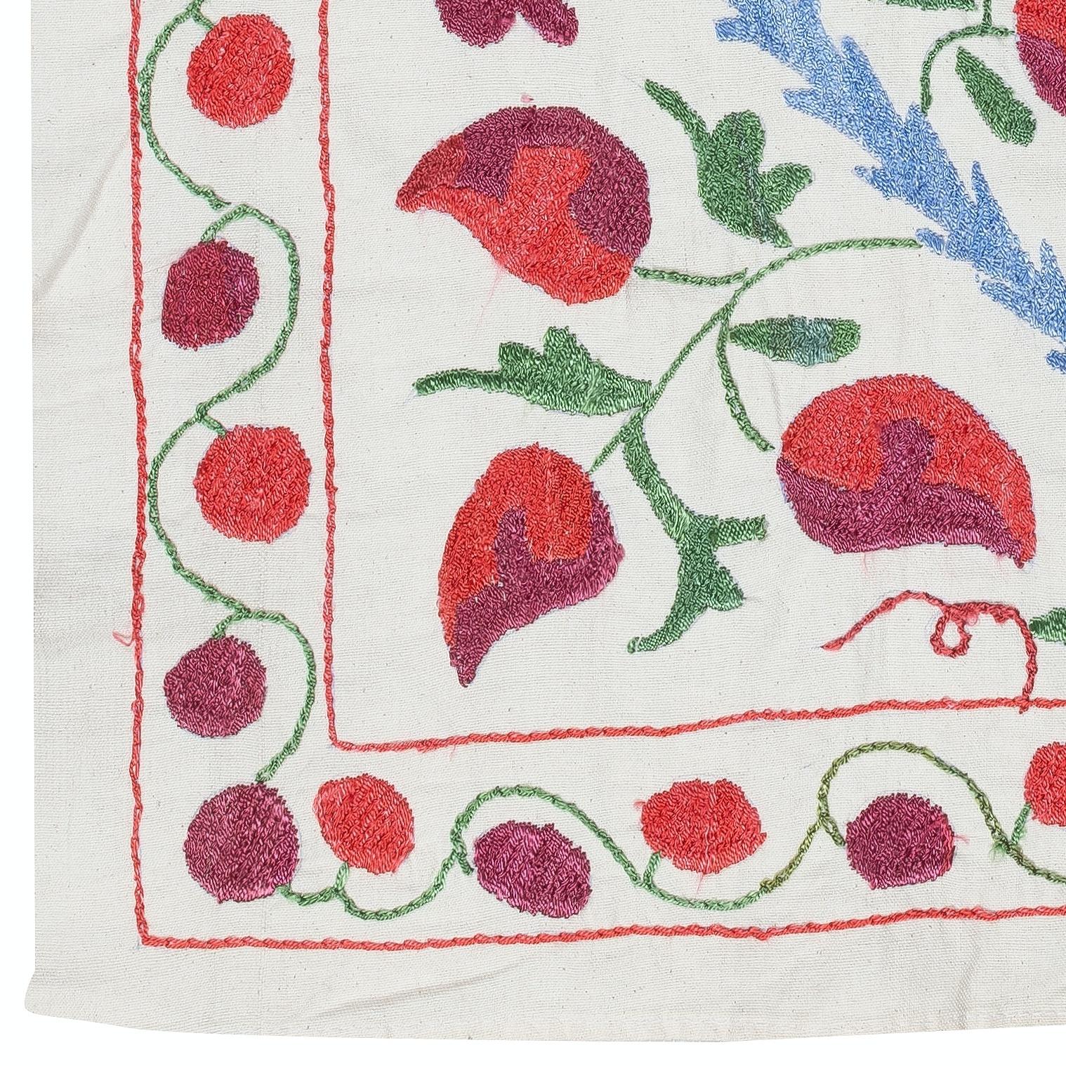Central Asian 20x38 in Embroidered Wall Hanging. All Cotton Tablecloth. New Handmade Tapestry For Sale