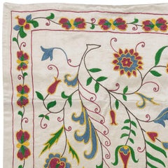 20"x40" Modern 100% Silk Embroidered Suzani Wall Hanging, New Uzbek Table Cover