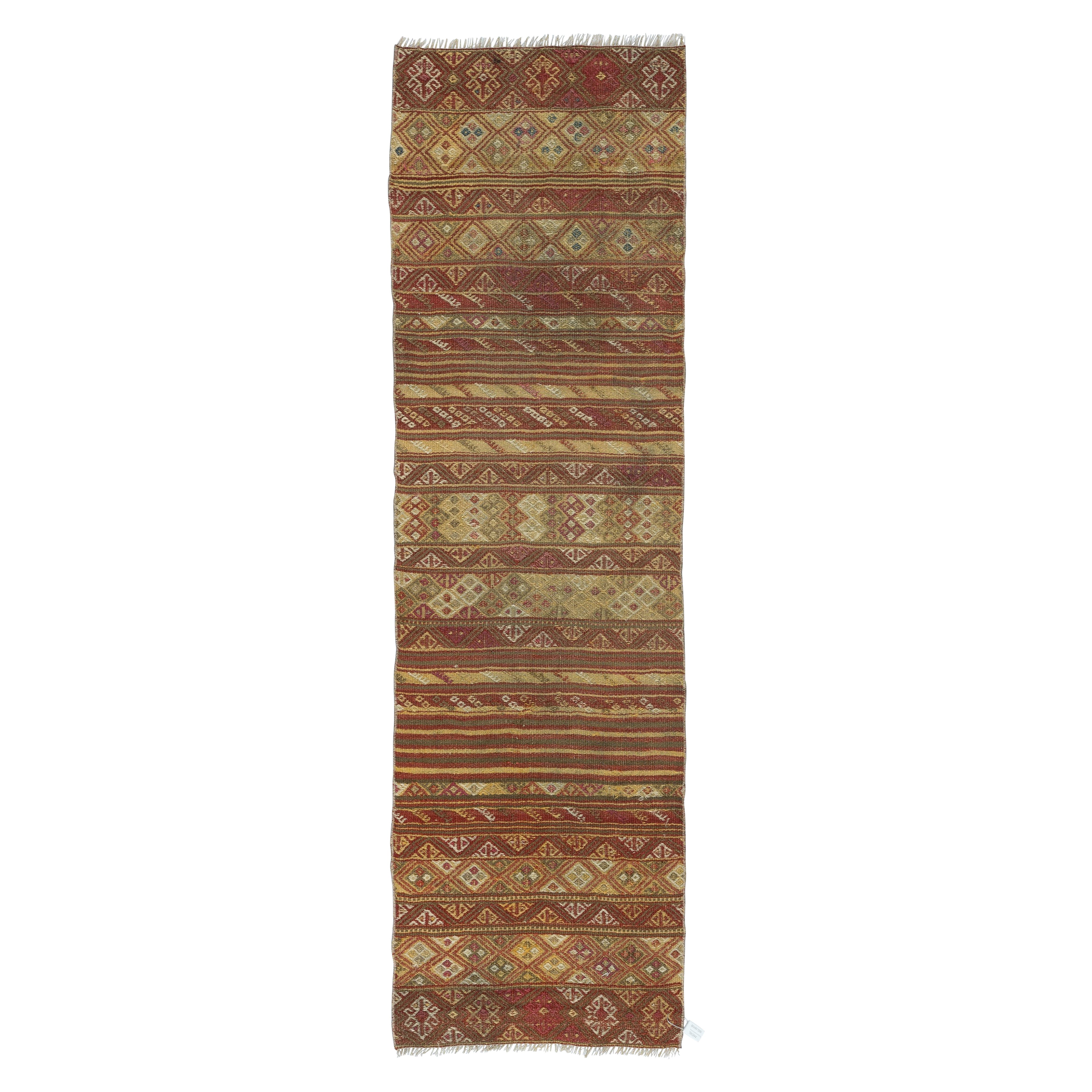 Handgefertigter Küchen-Läufer aus Kelim. 100 % Wolle. 20x67. Vintage FlatWeave Flurteppich