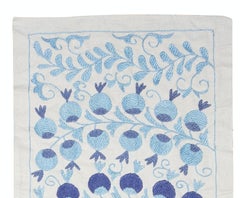 20x71 in Embroidered Table Runner. Cotton Wall Hanging. Light Blue Wall Decor