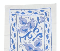 20x71 in Light Blue Embroidered Table Runner. Cotton Wall Hanging. Wall Decor