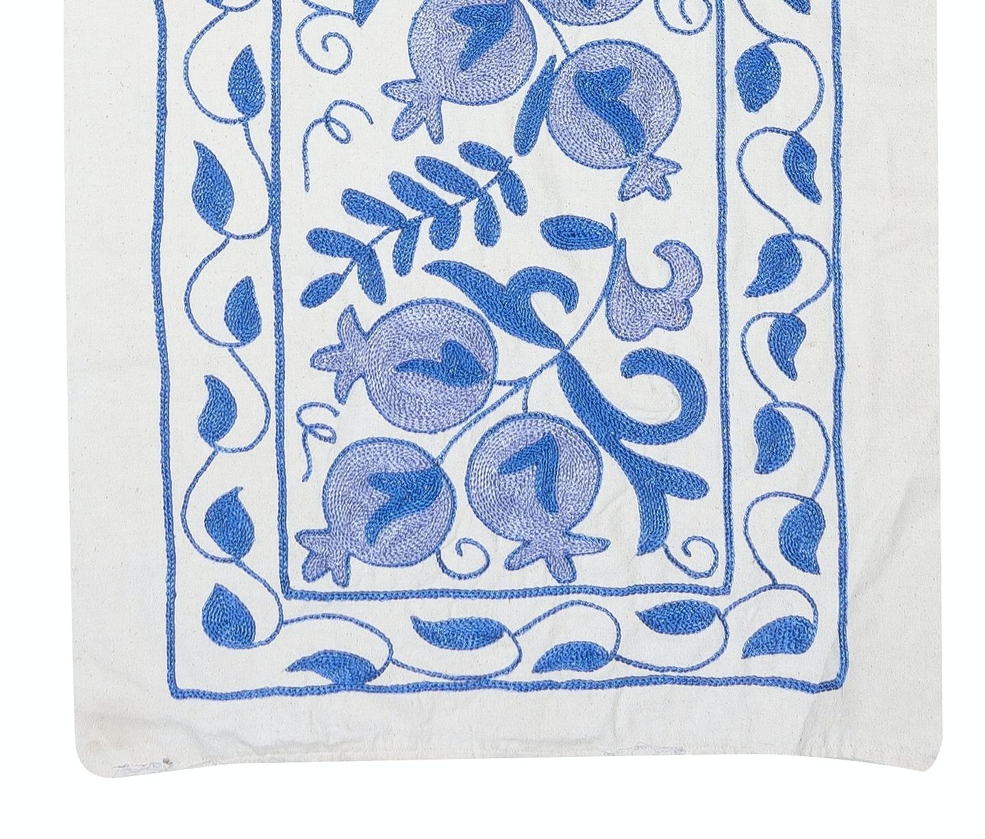 20x71 in Light Blue Embroidered Table Runner. Cotton Wall Hanging. Wall Decor In New Condition For Sale In Spring Valley, NY