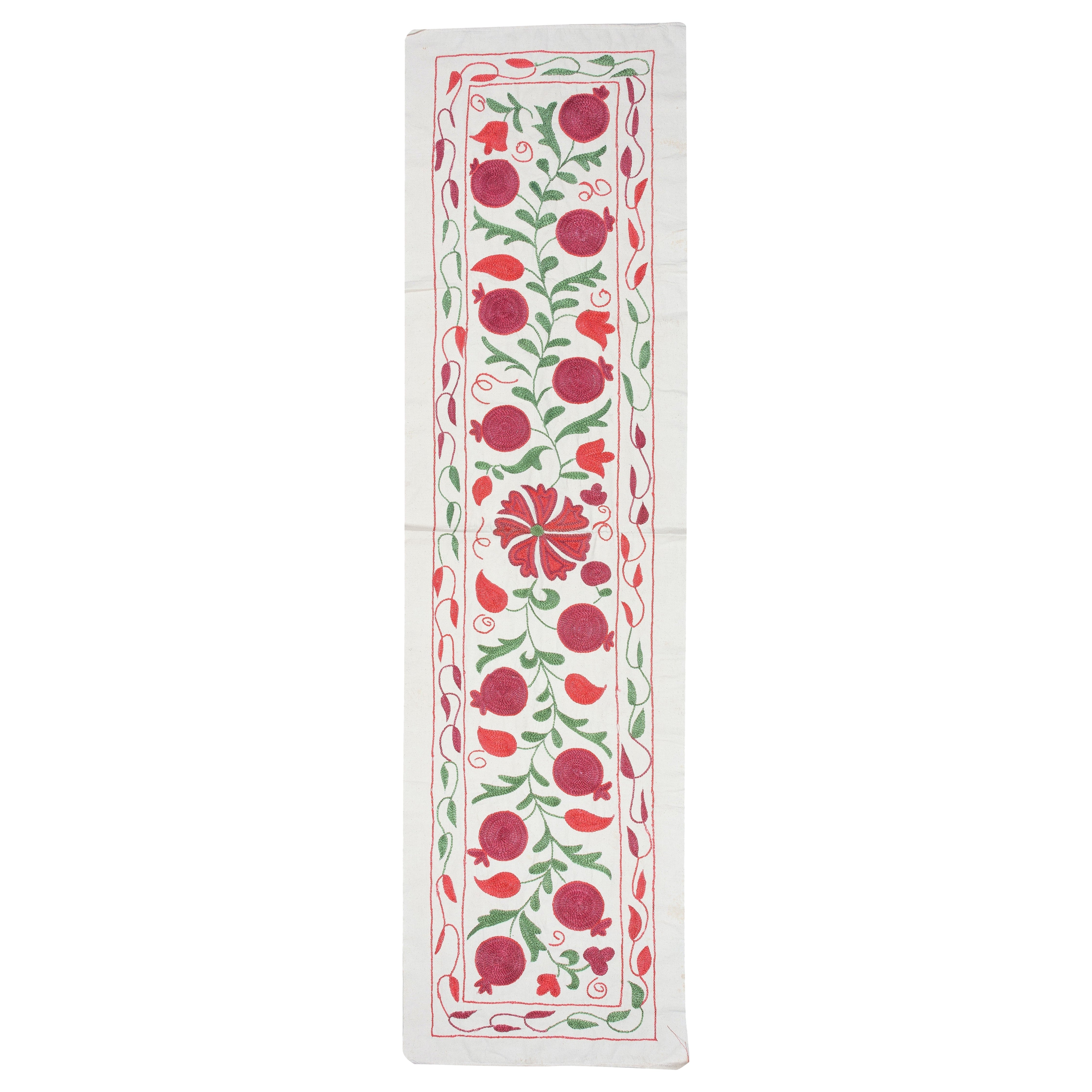 20x72 in Embroidered Cotton Wall Hanging. Pomegranate Tree Design Table Runner