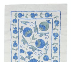 20x72 in Embroidered Table Runner. Cotton Wall Hanging in Light Blue