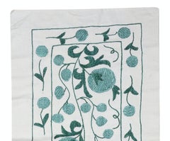 20x73 in Embroidered Cotton Wall Hanging. Green Table Runner. Modern Wall Decor