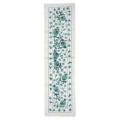 20x73 in Embroidered Cotton Wall Hanging. Green Table Runner. Modern Wall Decor