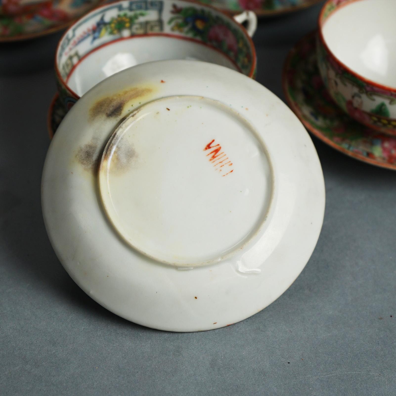 21 Antique Chinese Rose Medallion Porcelain Tea Cups & 20 Saucers C1900 For Sale 4