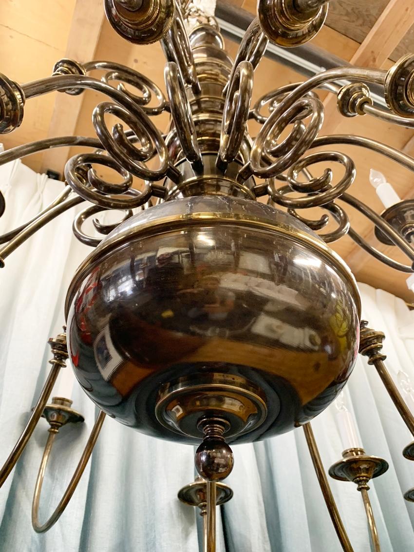 Mid-Century Modern 21-Arm Solid Brass Chandelier by Feldman, CA, 1980s