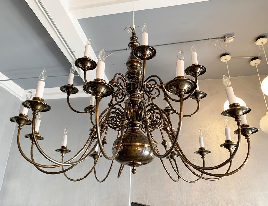 21-Arm Solid Brass Chandelier by Feldman, CA, 1980s 1