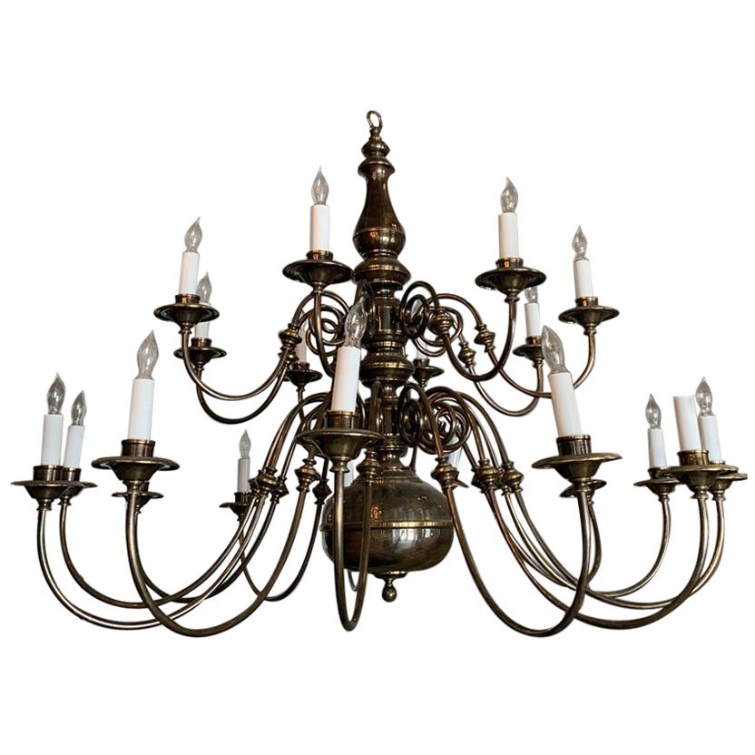 21-Arm Solid Brass Chandelier by Feldman, CA, 1980s For Sale