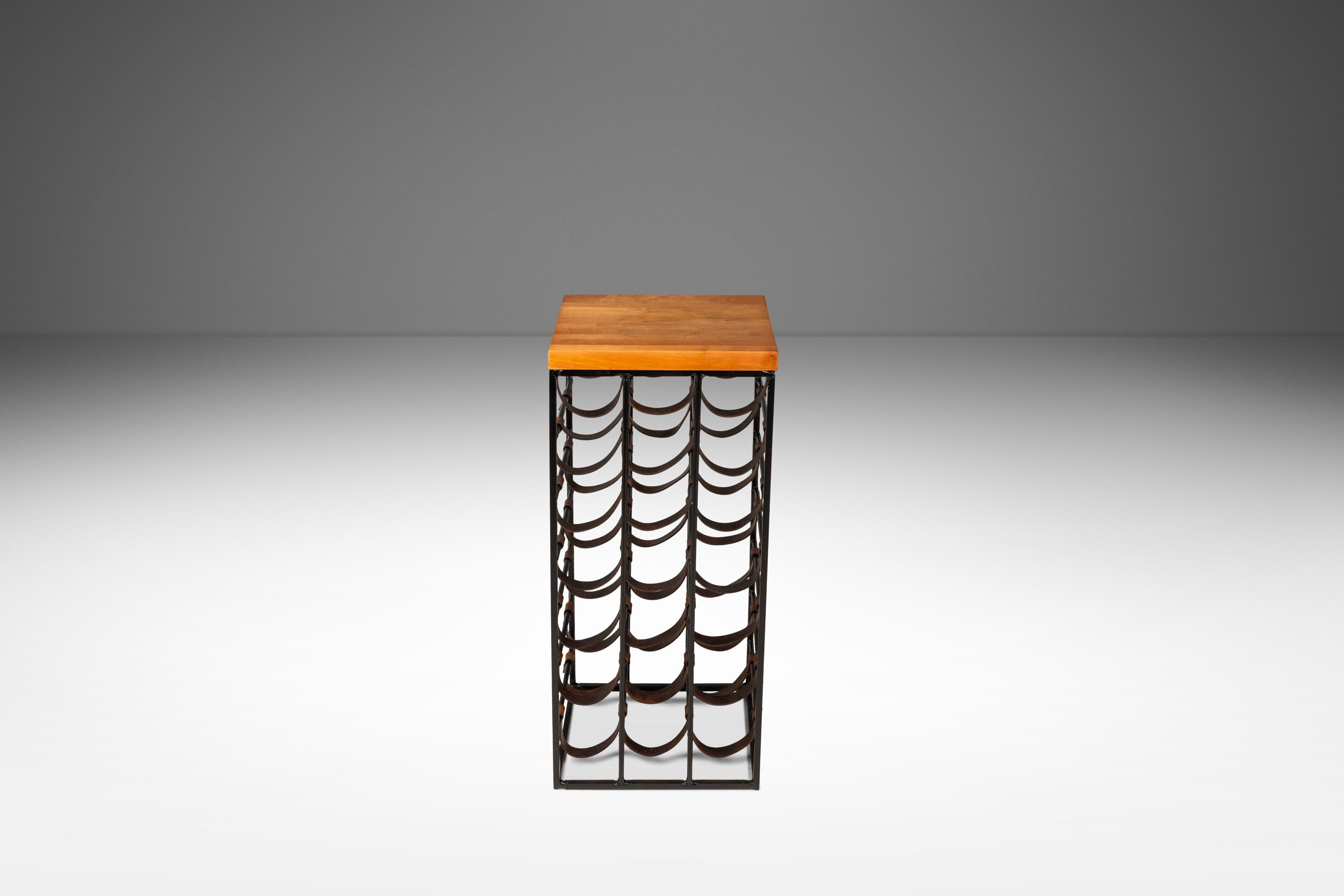 Mid-Century Modern 21 Bottle Wine Rack w/ Butcher Block Top by Arthur Umanoff, USA, c. 1960s For Sale