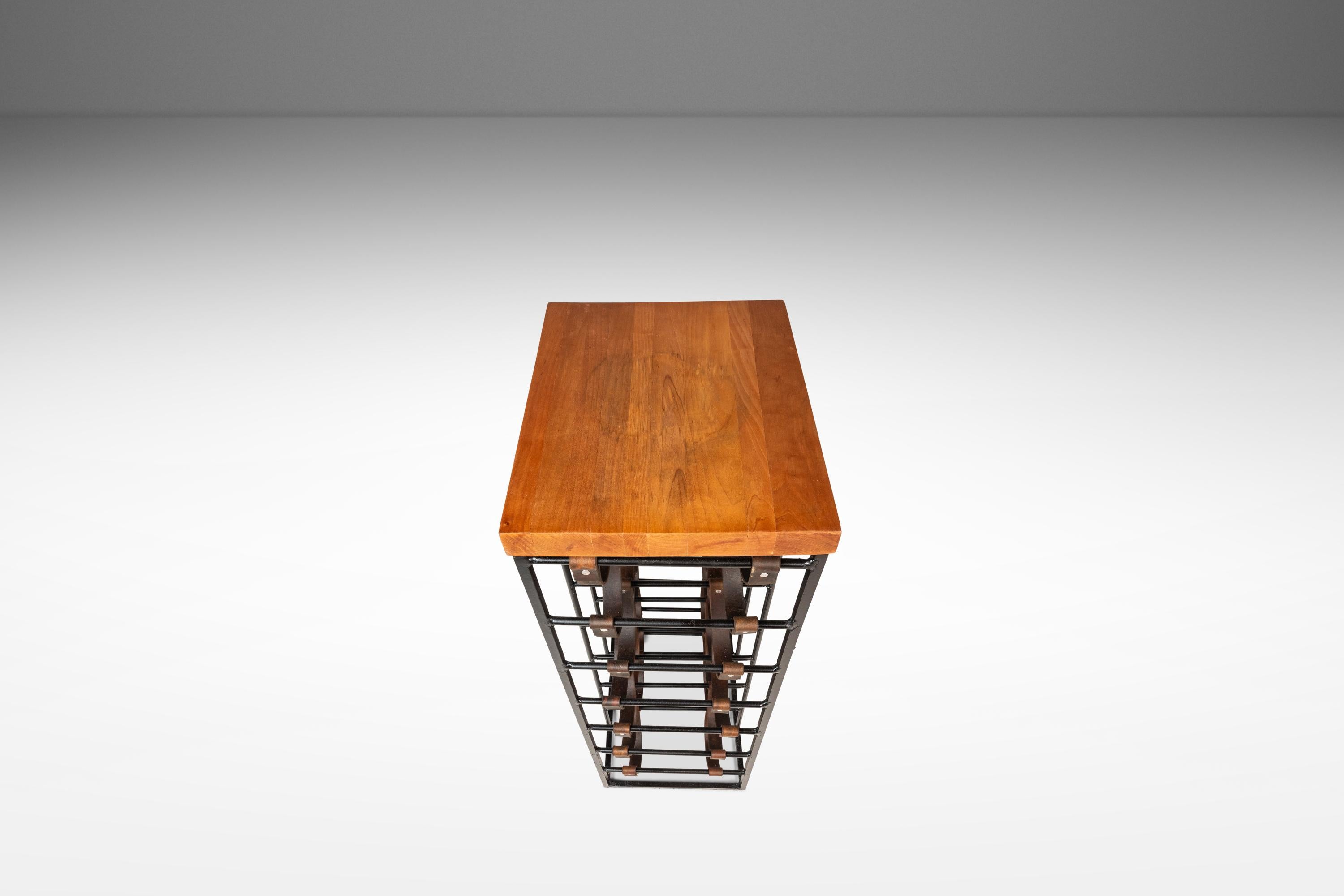Iron 21 Bottle Wine Rack w/ Butcher Block Top by Arthur Umanoff, USA, c. 1960s For Sale