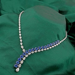 21 Carat Blue Sapphire 19.07 Carat SI/H Diamond Necklace 14 Karat White Gold