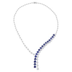 21 Carat Blue Sapphire 19.07 Carat SI/H Diamond Necklace 14 Karat White Gold