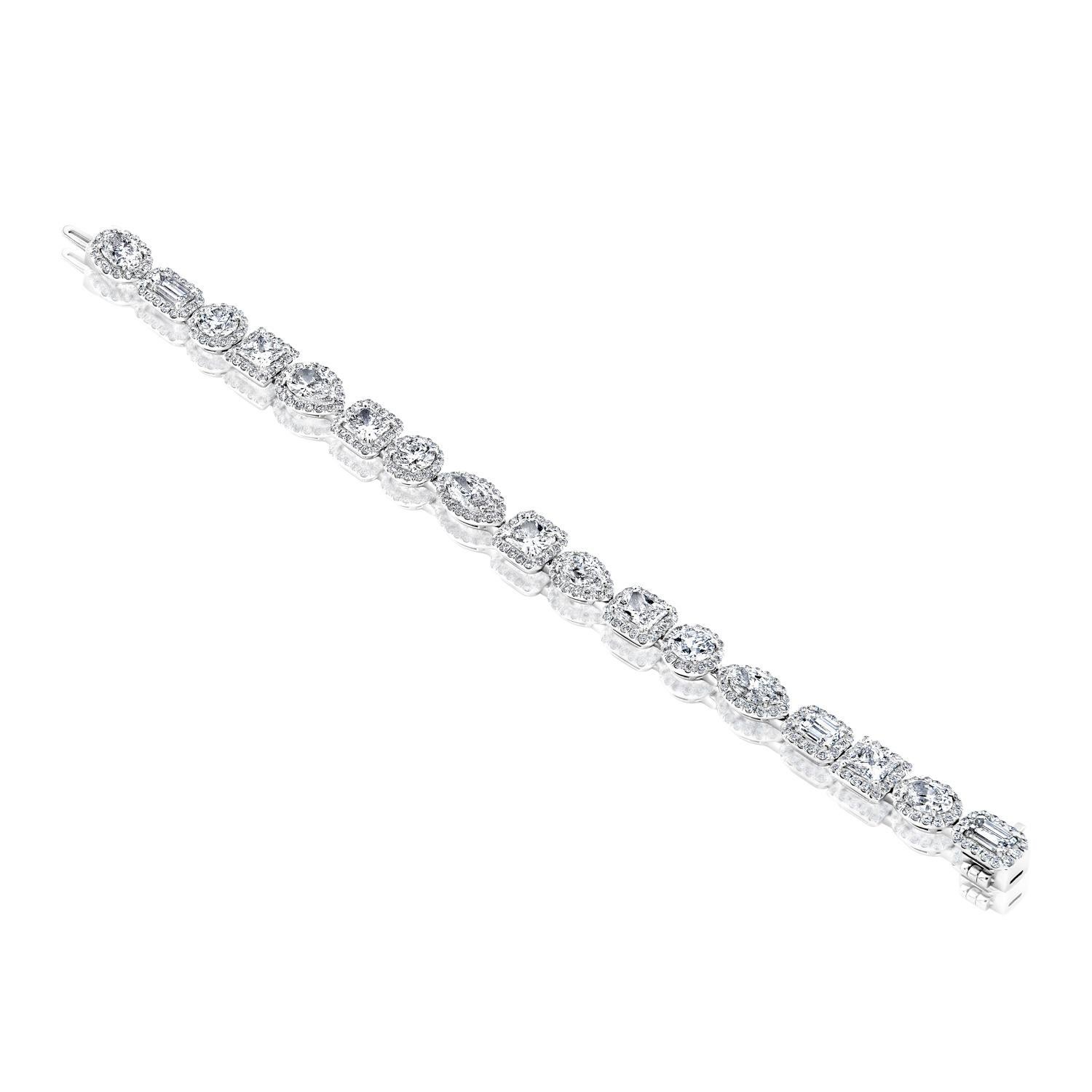 Mixed Cut 21 Carat Combine Mix Shape Diamond Bracelet Certified For Sale