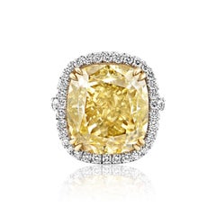 21 Carat Cushion Cut Diamond Engagement Ring Fancy Brownish Greenish Yellow SI1