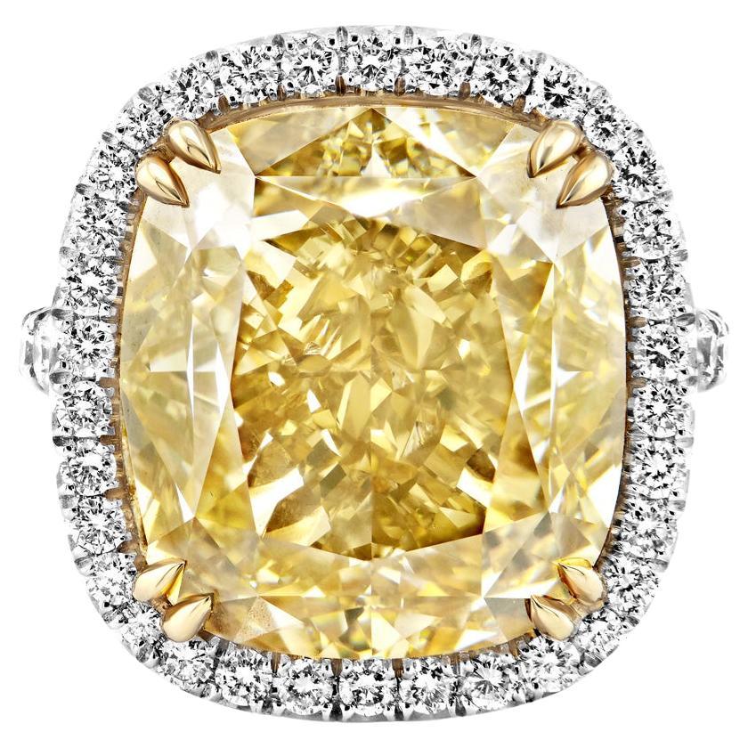 21 Carat Cushion Cut Diamond Engagement Ring Fancy Brownish Greenish Yellow SI1 For Sale