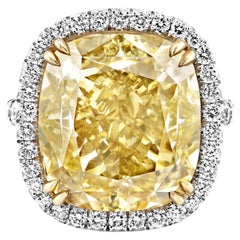 21 Karat Cushion Cut Diamant Verlobungsring Fancy Bräunlich Grünlich Gelb SI1