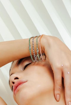 2.1 Carat Dainty Emerald May Birthstone Sleek Tennis Bracelet in 18k White Gold