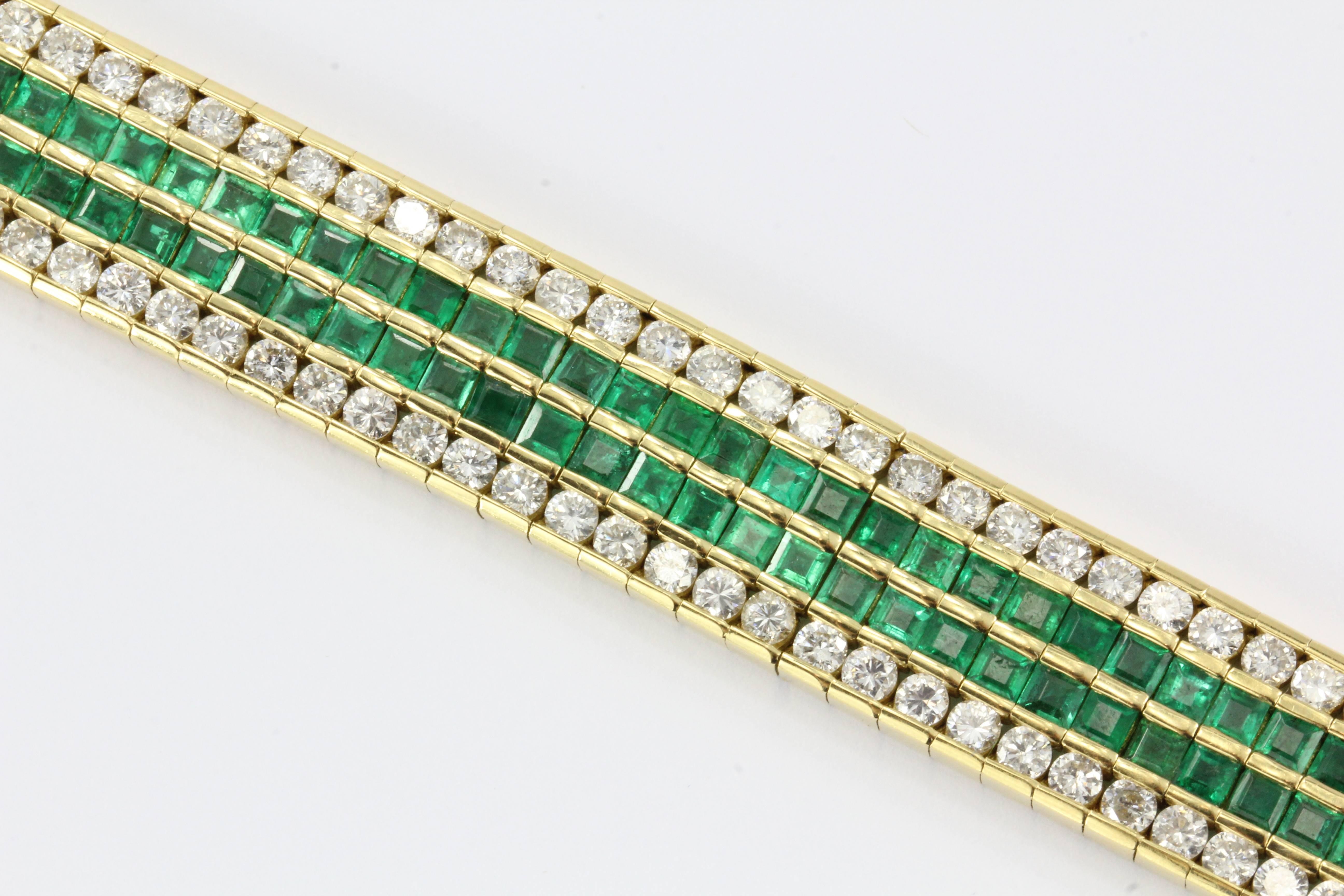 Women's 21 Carat Diamonds Emerald Yellow Gold Tennis Bracelet