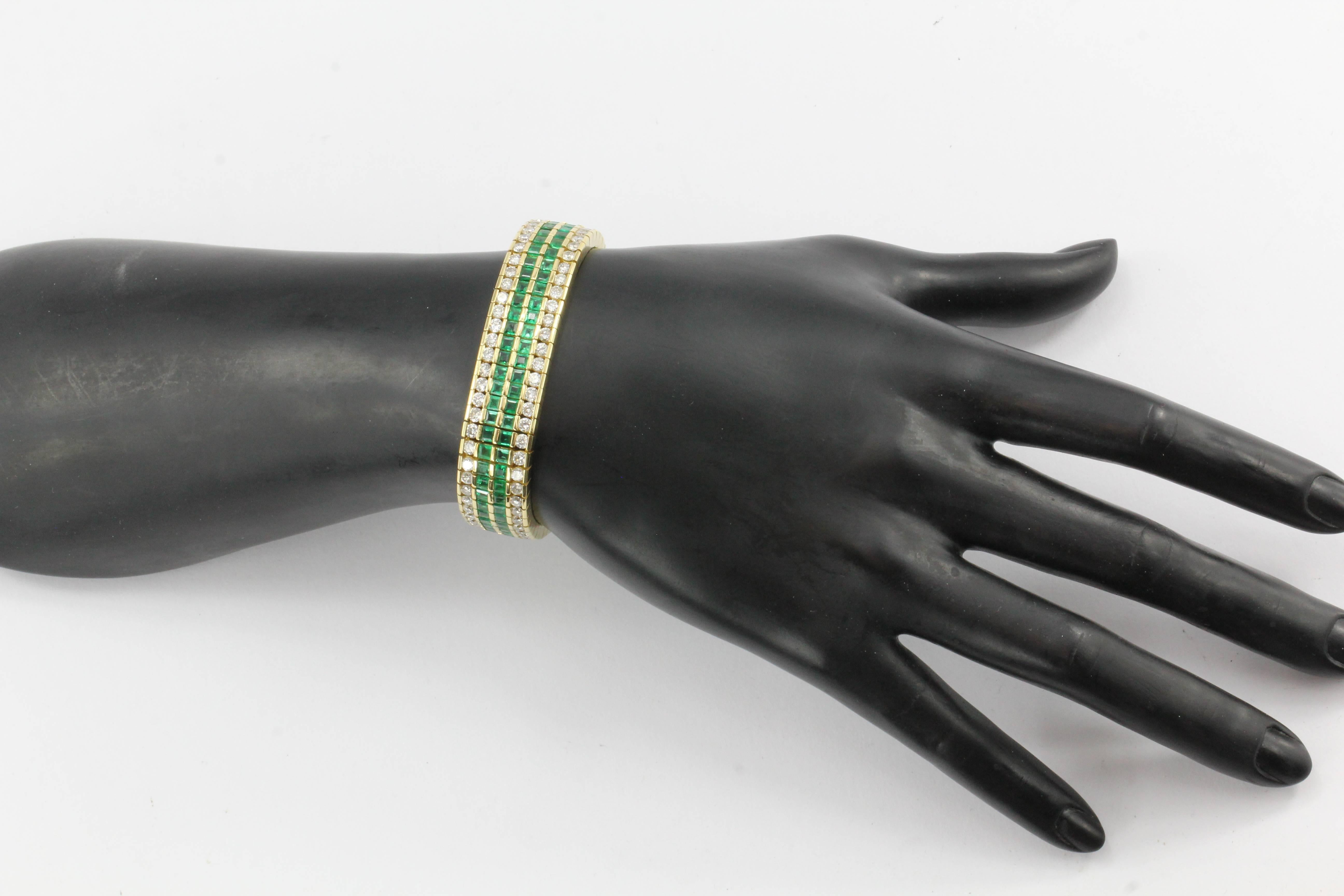 21 Carat Diamonds Emerald Yellow Gold Tennis Bracelet 2