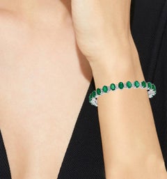 21 Carat Emerald 1.6 Carat Diamond Tennis Bracelet 14 Karat White Gold