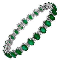 Bracelet tennis en or blanc 14 carats avec émeraudes de 21 carats et diamants de 1,6 carat