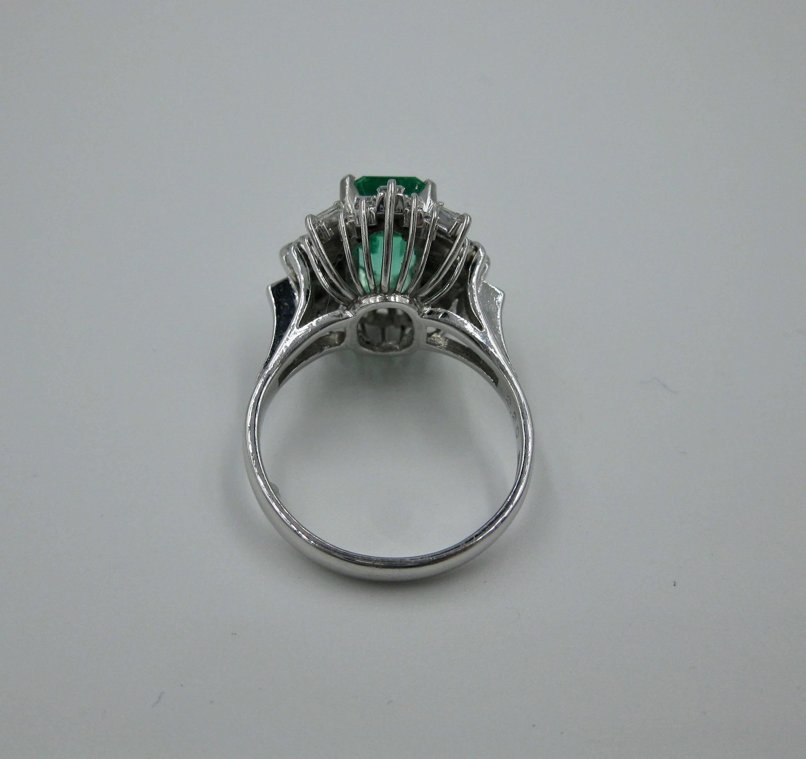 2.1 Carat Emerald Diamond Platinum Cocktail Ring For Sale 2