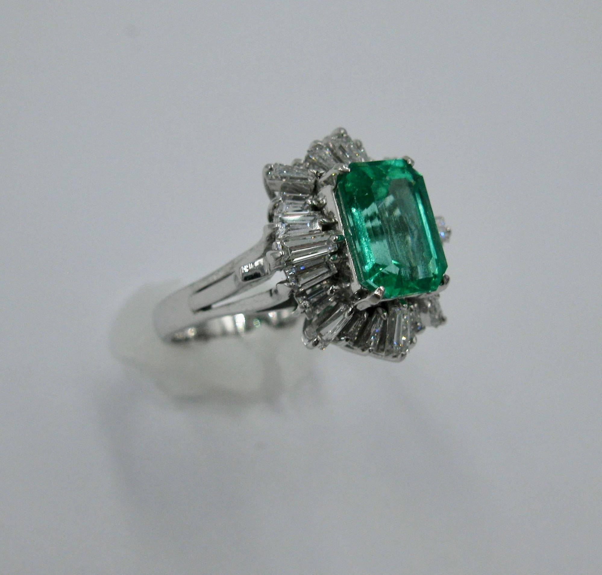 2.1 Carat Emerald Diamond Platinum Cocktail Ring For Sale 4