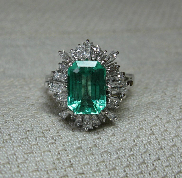 2.1 Carat Emerald Diamond Platinum Cocktail Ring For Sale at 1stDibs