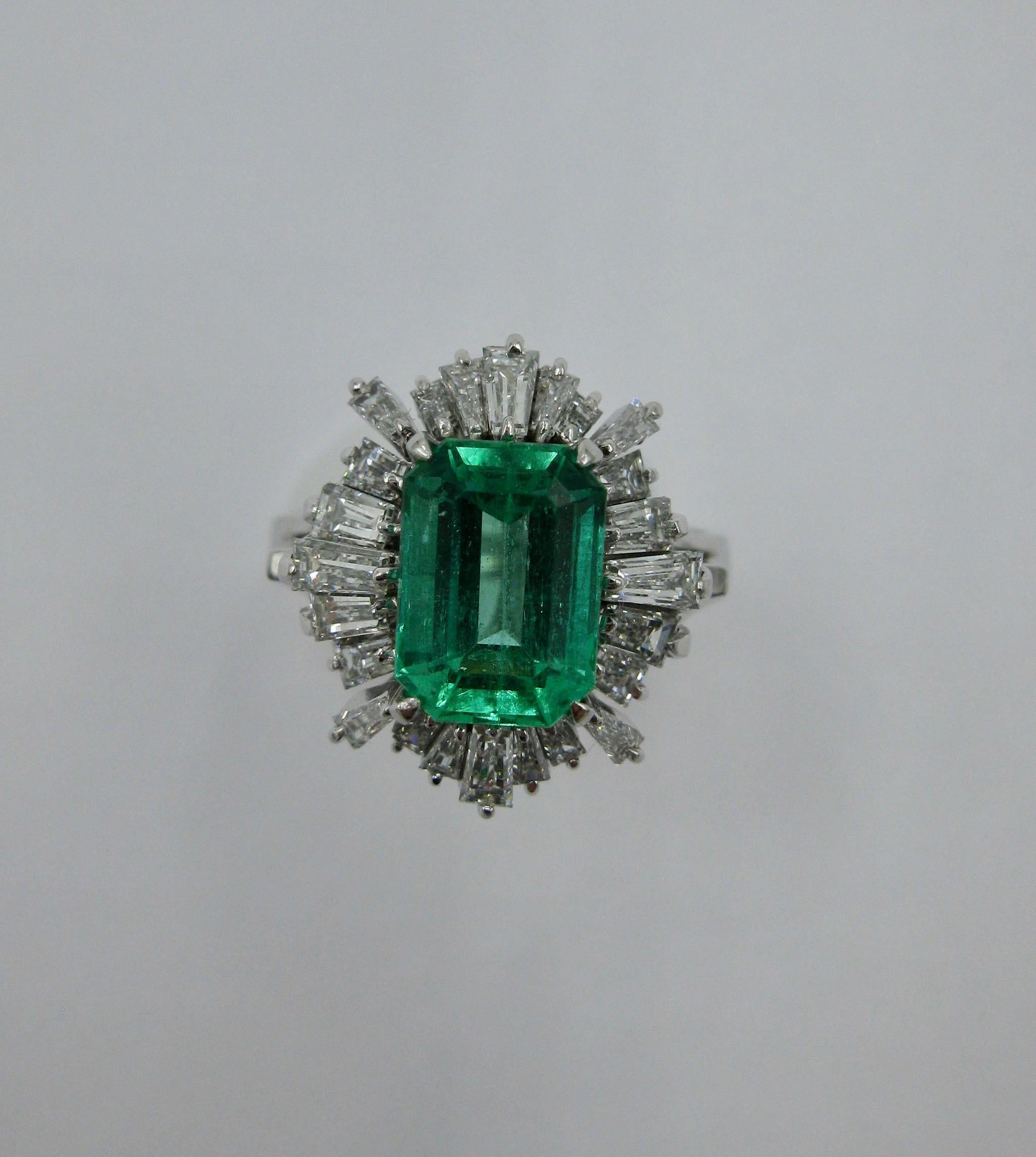 Emerald Cut 2.1 Carat Emerald Diamond Platinum Cocktail Ring For Sale