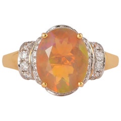 2.1 Carat Ethiopian Opal with Diamond Ring in 18 Karat Yellow Gold