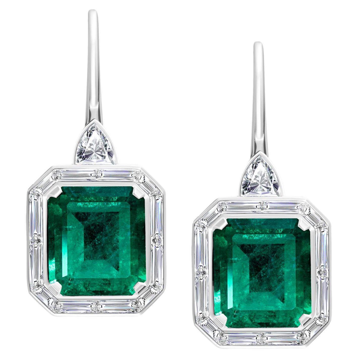 21 Carat Green Emerald Diamond Dangle Earrings