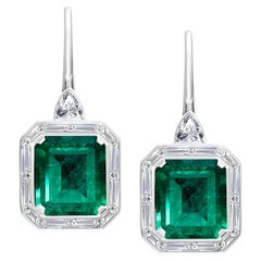 21 Carat Green Emerald Diamond Dangle Earrings