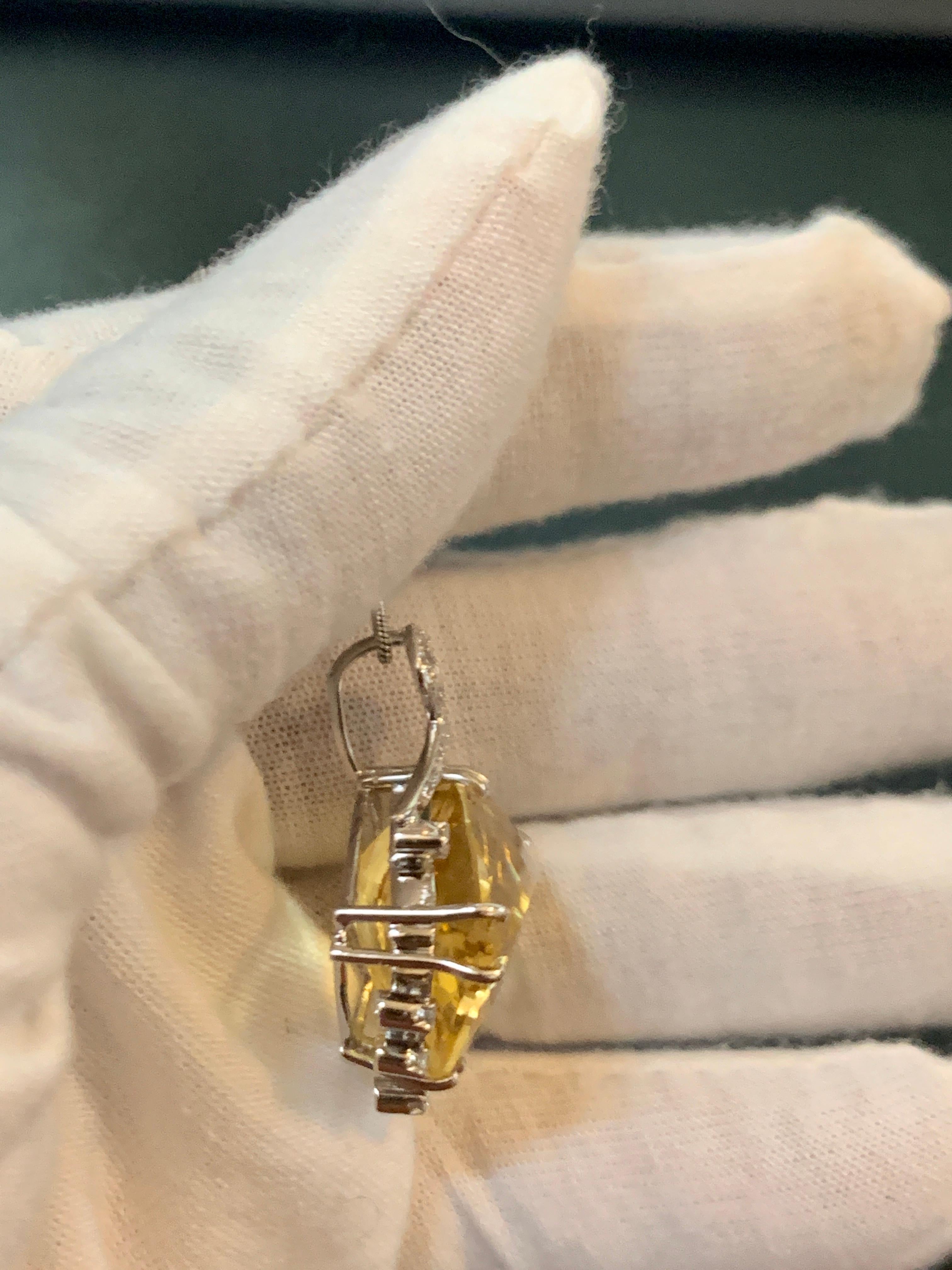 21 Carat Lemon Topaz and Diamond Pendant Necklace Enhancer, 18 Karat White Gold 4