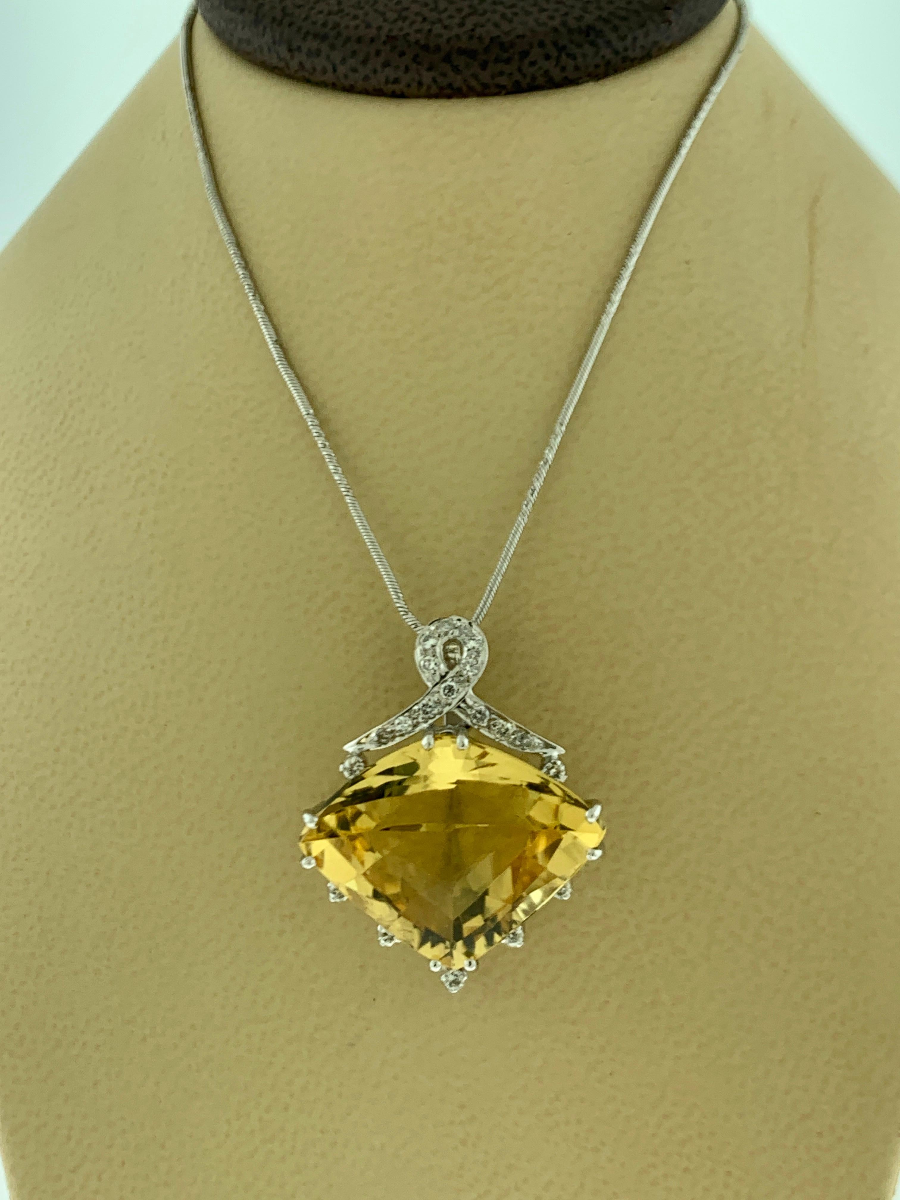 21 Carat Lemon Topaz and Diamond Pendant Necklace Enhancer, 18 Karat White Gold 5