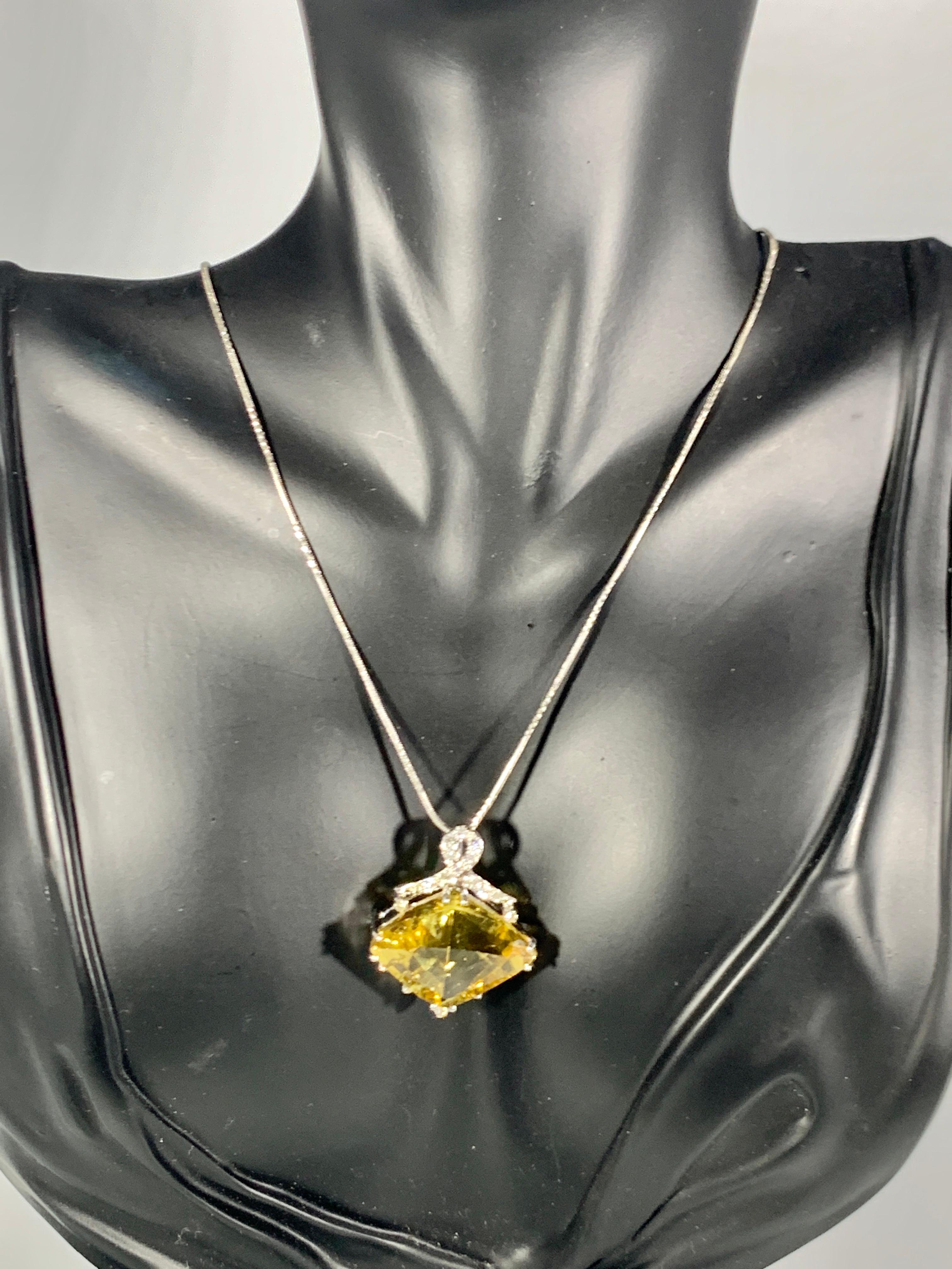 21 Carat Lemon Topaz and Diamond Pendant Necklace Enhancer, 18 Karat White Gold 7