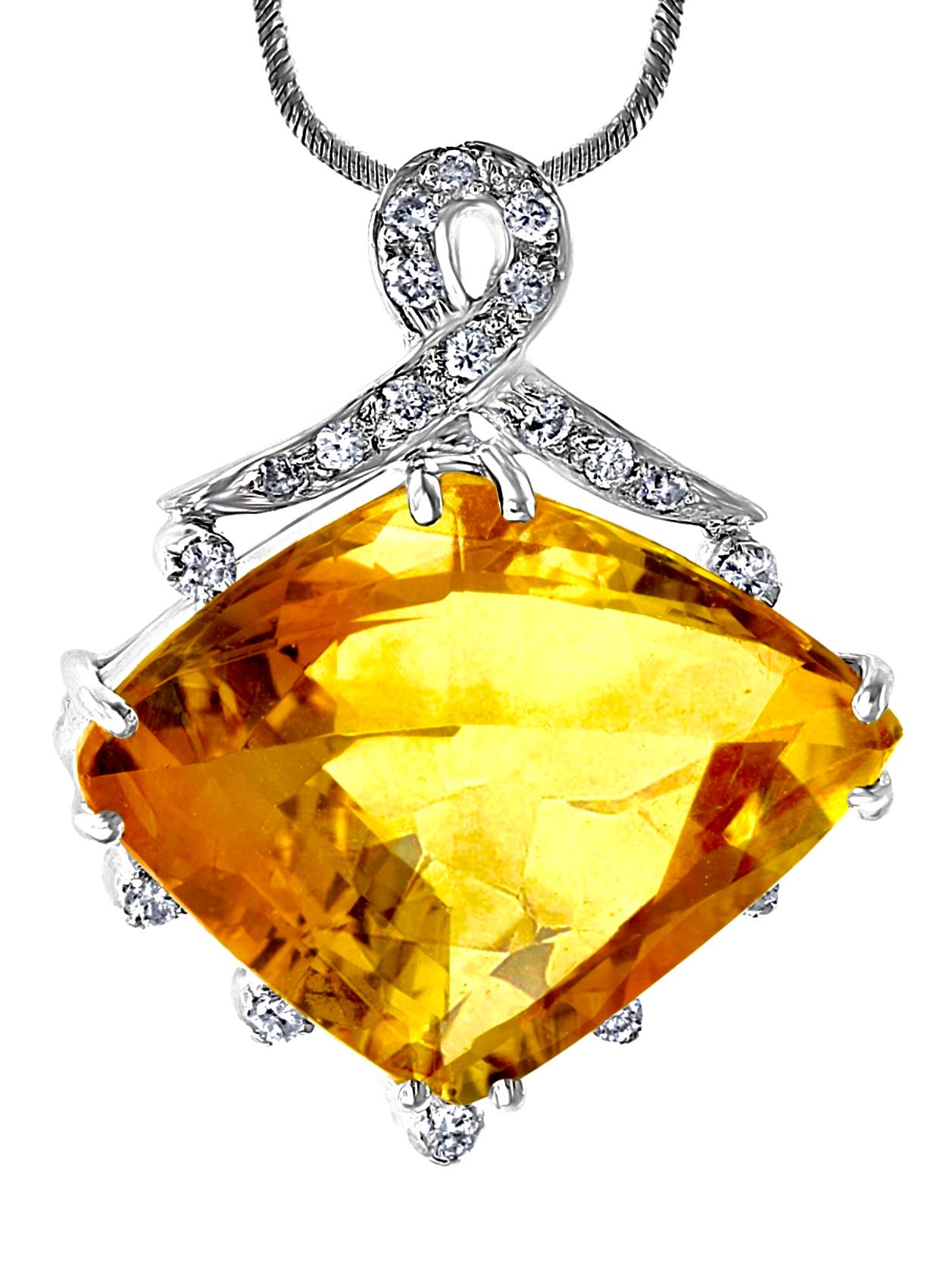 21 Carat Lemon Topaz and Diamond Pendant Necklace Enhancer, 18 Karat White Gold In Excellent Condition In New York, NY