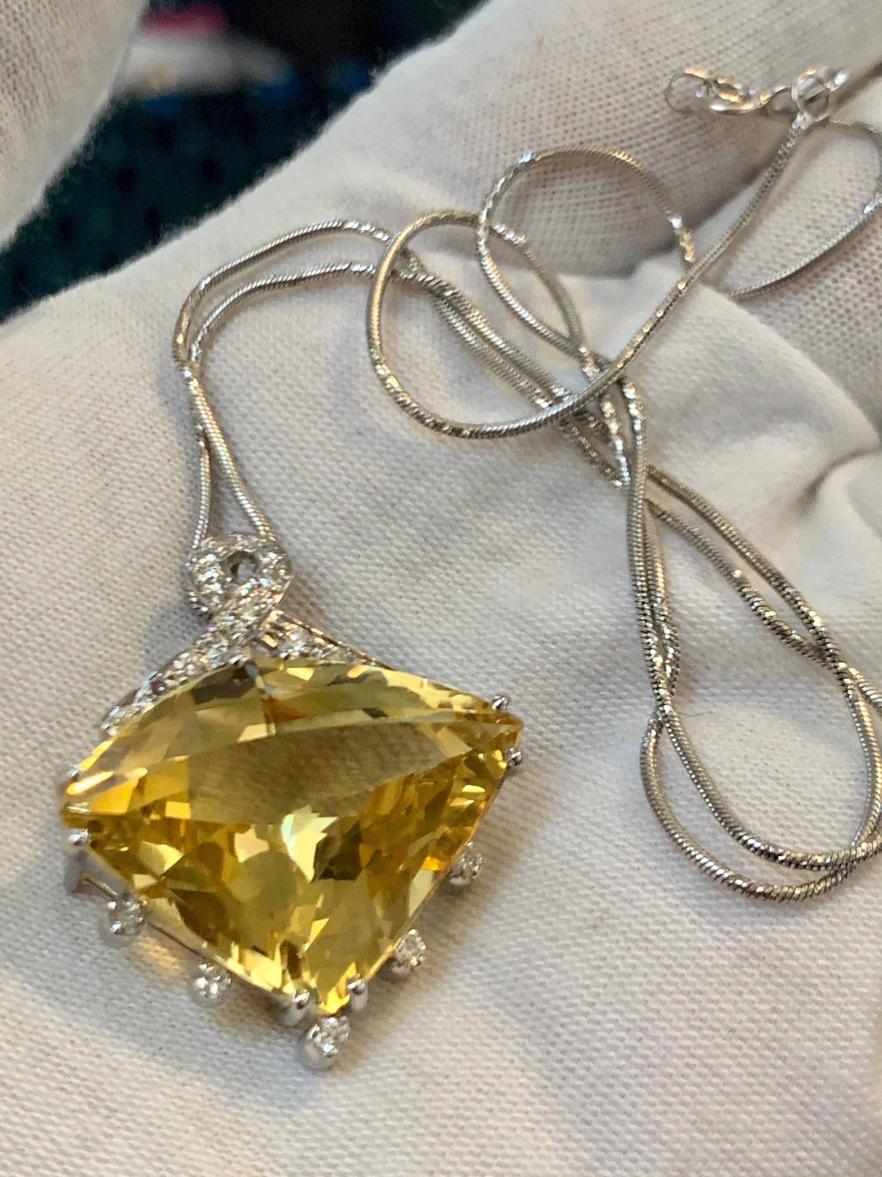 21 Carat Lemon Topaz and Diamond Pendant Necklace Enhancer, 18 Karat White Gold 1