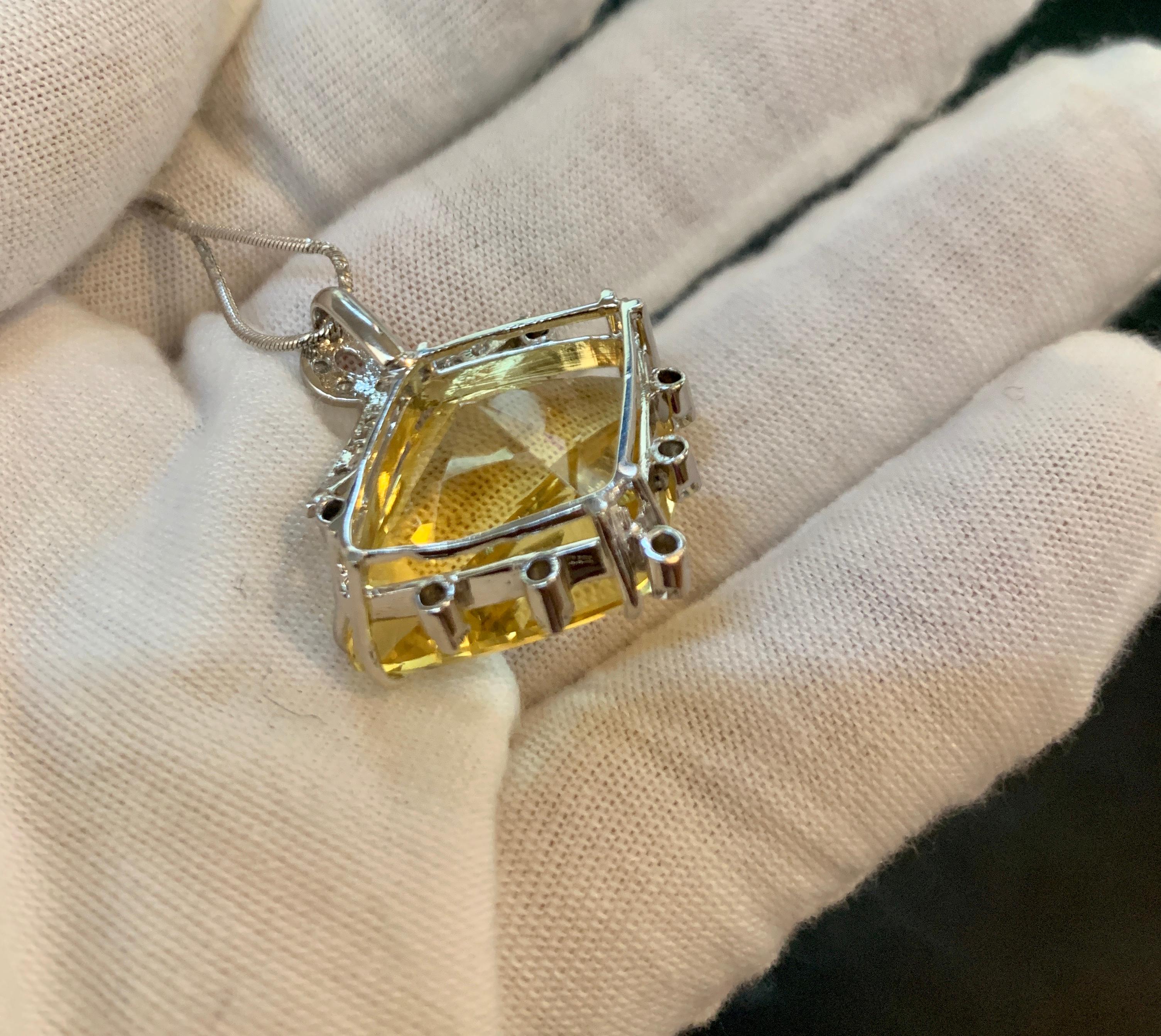 21 Carat Lemon Topaz and Diamond Pendant Necklace Enhancer, 18 Karat White Gold 2