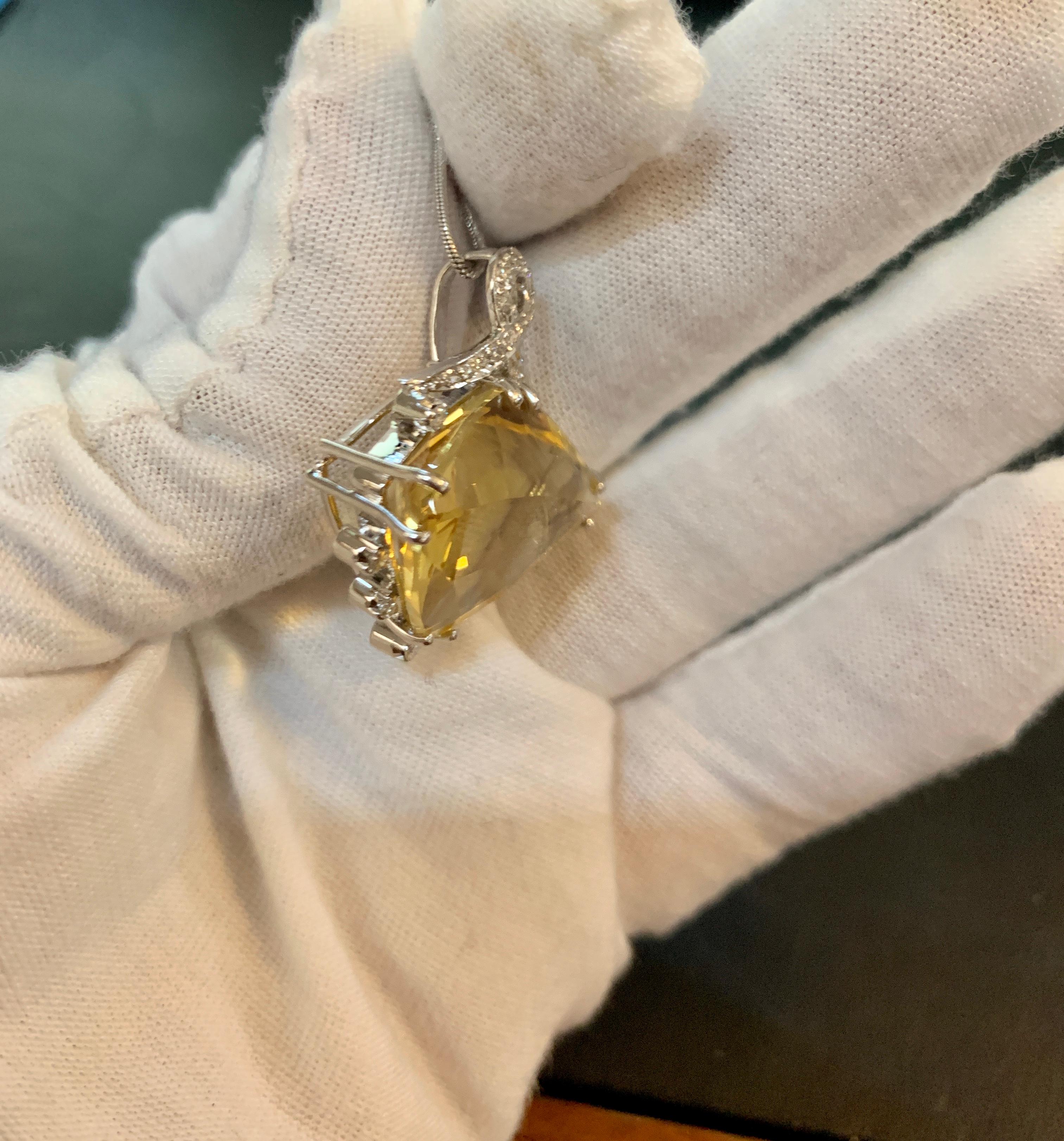 21 Carat Lemon Topaz and Diamond Pendant Necklace Enhancer, 18 Karat White Gold 3